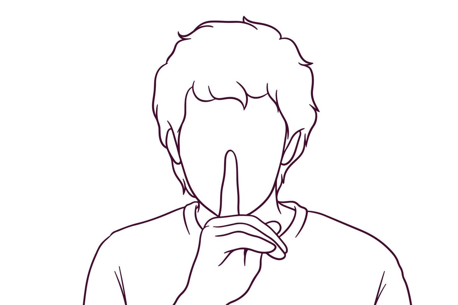 8458168 junger mann zeigt stille geste privacy konzept handgezeichnete stil illustration vektor